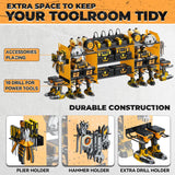 WIWIDRM Upgrade Large Power Tool Organizer Wall Mount with Charging Station Tool Storage Rack with 6.5FT Power Strip 10 Drill Holder and Storage Rack for Garage Organization WIWIDRM