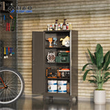 COFaR Black Metal Cabinet, 61 in Tall Metal Storage Cabinet with 3 Adjustable Shelves and Barn Doors, Farmhouse Cupboard Storage for Garage Kitchen Pantry Office, 4-Tier COFaR