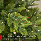 Hykolity 9 ft Prelit Artificial Christmas Tree with 5149 PE&PVC Branch Tips, 600 Warm White LED Lights, Easy Assembly with Metal Stand and Hinged Branches hykolity