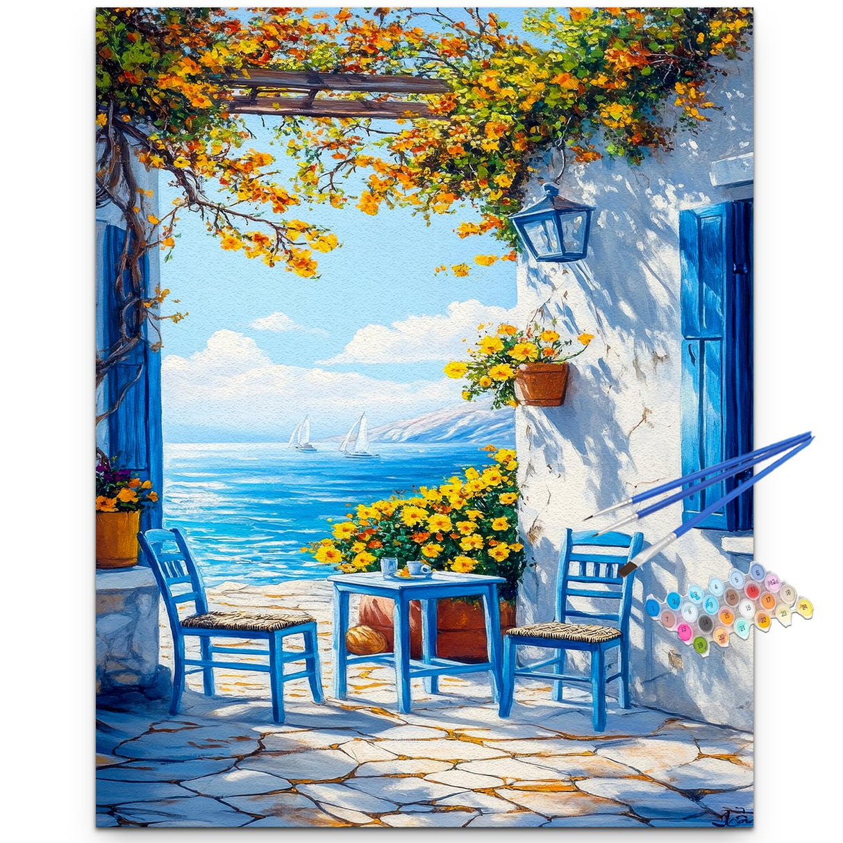 Artunion Mediterranean Greek Island Paint by Numbers Kit for Adults,Santorini Landscpe Paint by Number Kits, DIY Acrylic Paint by Number Kits on Canvas Arts Craft for Home Wall Decor 16x20 Inch Artunion
