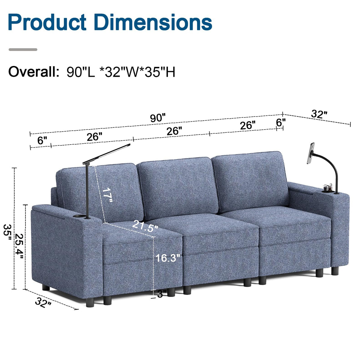 beyond SMART Modular Sectional Sofa,Multifunctional Couches for Living Room with Storage, Armrest with Power Grommet and Cup Holder, Wireless Charging Stand & LED Light Included beyond SMART
