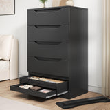 Black Tall 5 Drawer Dresser for Bedroom with Hidden Storage Design, Large Modern Closet Dressers & Chests of Drawers with Cut-Out Handles, 27.6" L*15.8" W*45.3" H for Bedroom, Living Room, Nursery Jocoevol