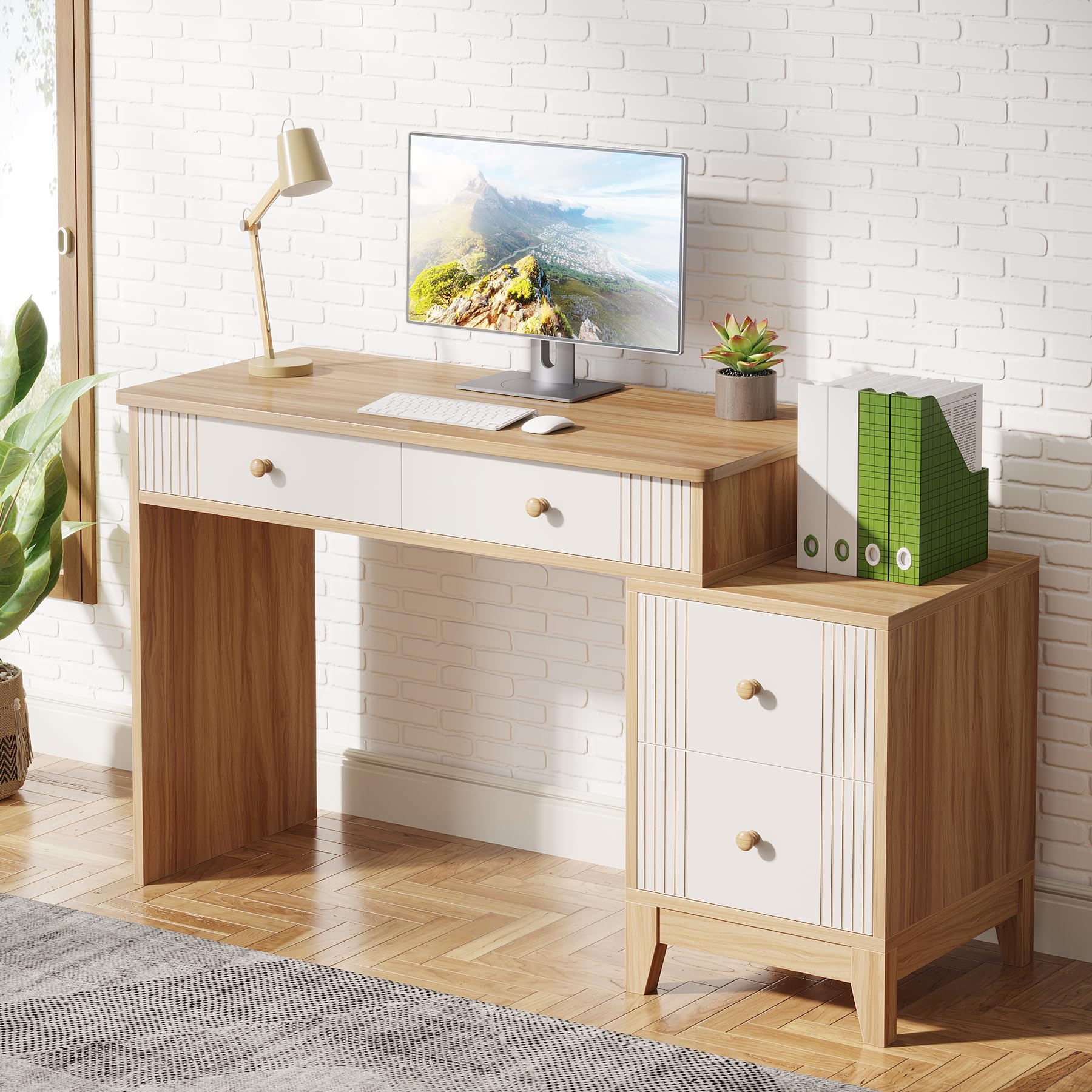 Tribesigns Computer Desk with 4 Drawers, 51-Inch Home Office Desks with Storage, Modern Wooden Executive Desk Study Writing Table Workstation for Small Space, Bedroom - WoodArtSupply