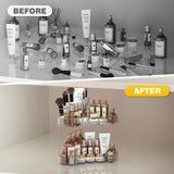 Asayuee 2-Tier Corner Bathroom Counter Organizer with Top Toothbrush Holders,Large Makeup Organizer Countertop with Brush Holder,Skincare Organizers Corner,Exquisite Vanity Organizer(Clear, 2 Tier) Asayuee
