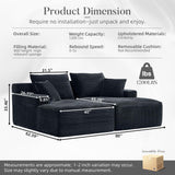 80" Oversized Double Chaise Lounges Indoor, Upholstered Boneless Couch with Deep Seat and 4 Pillows, Modern Corduroy Cloud Plush Sleeper Loveseat Memory Foam Couch, No Assembly Required, Black GULFXDS