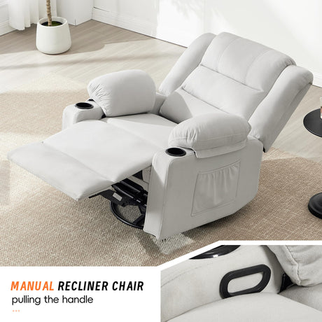 Sftaiyou 360°Swivel Rocker Recliner Chair for Adults,Manual Glider Recliner Sofa with Massage and Heating, Nursery Rocking Chairs with Cup Holds for Living Room Bedroom (Beige) Sftaiyou