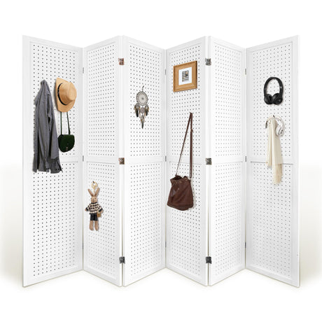 HIGREENA Room Divider 5.6FT Pegboard Display Wood Room Divider Panel 6 Panel Folding Room Divider Room Divider Screen Partition Room Dividers, White HIGREENA
