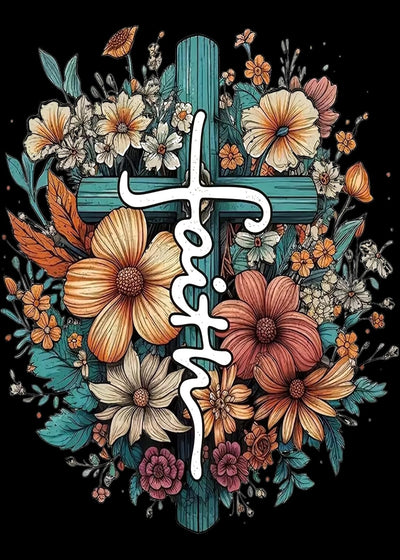 KINPLUB Cross Flower Diamond Painting Kits for Adults, 5D Faith Cross Diamond Art Kits for Beginners, DIY Full Round Drill Paint by Diamonds, Home Wall Decor 12 x 16 Inch