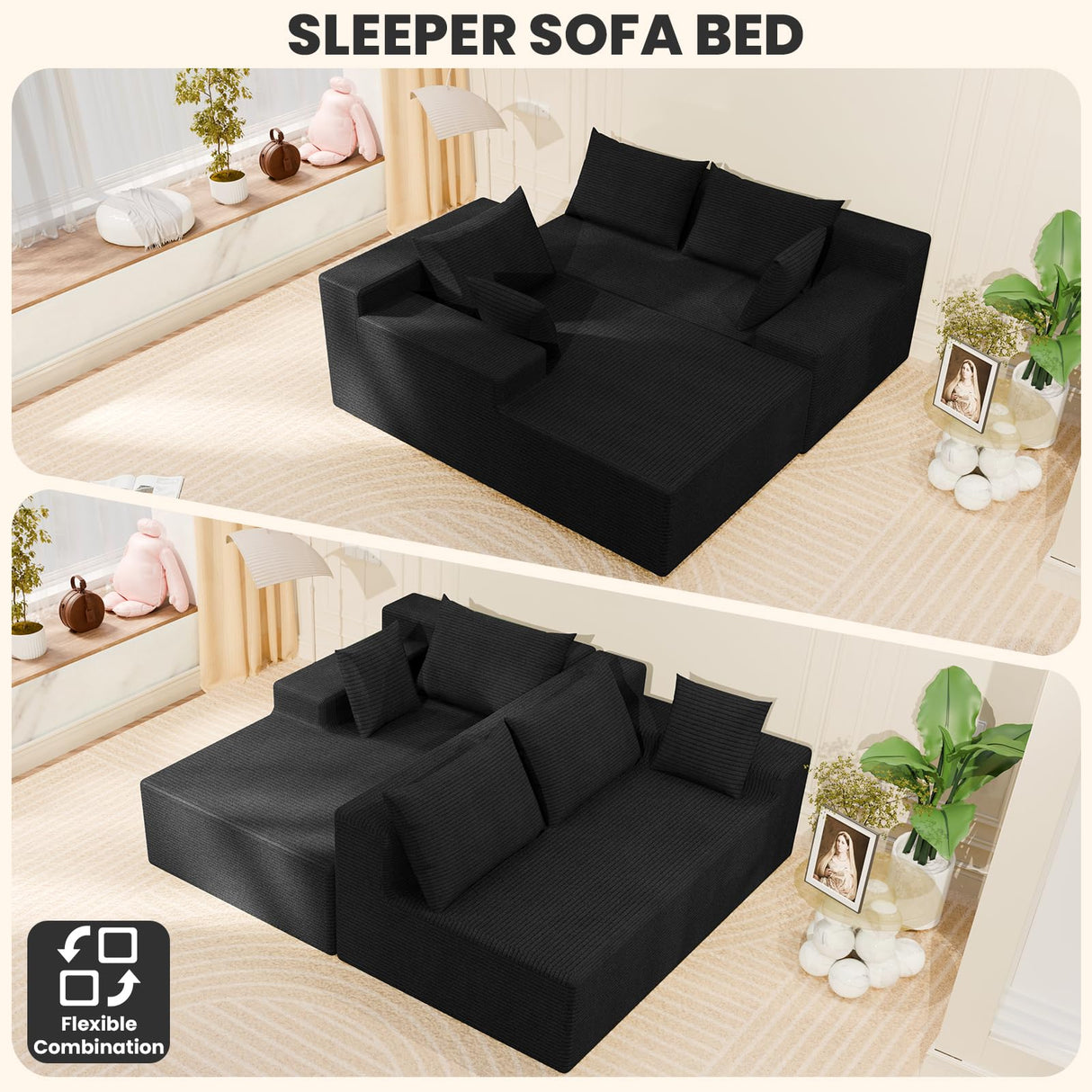 LEVELEVE 106" Cloud Sectional Couch with Deep Seat，Modern Modular Sofa with L-Shape Chaise，No Assembly Required, Upholstered Couches for Living Room Bedroom(Black,Left Facing Chaise) LEVELEVE