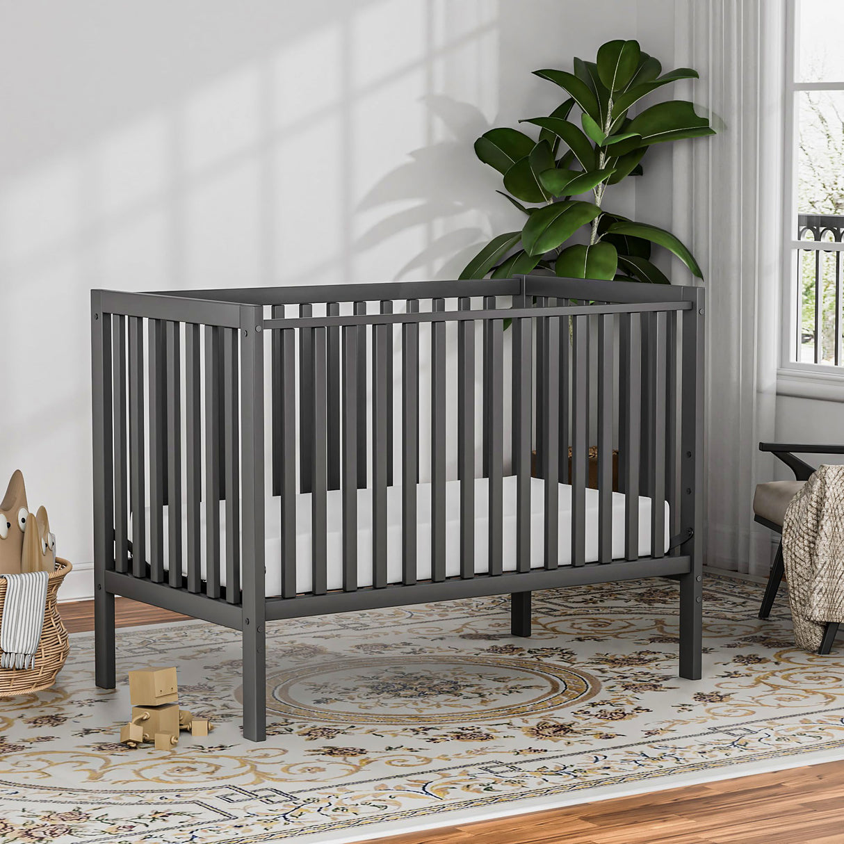 Saylike Baby Crib 5-in-1 Convertible, Wood Full Size Toddler Bed for Small Baby, Made of Sustainable Natural Pinewood Cribs, Non-Toxic Finish, Simplistic Nursery Furniture (Storm Gray) Saylike