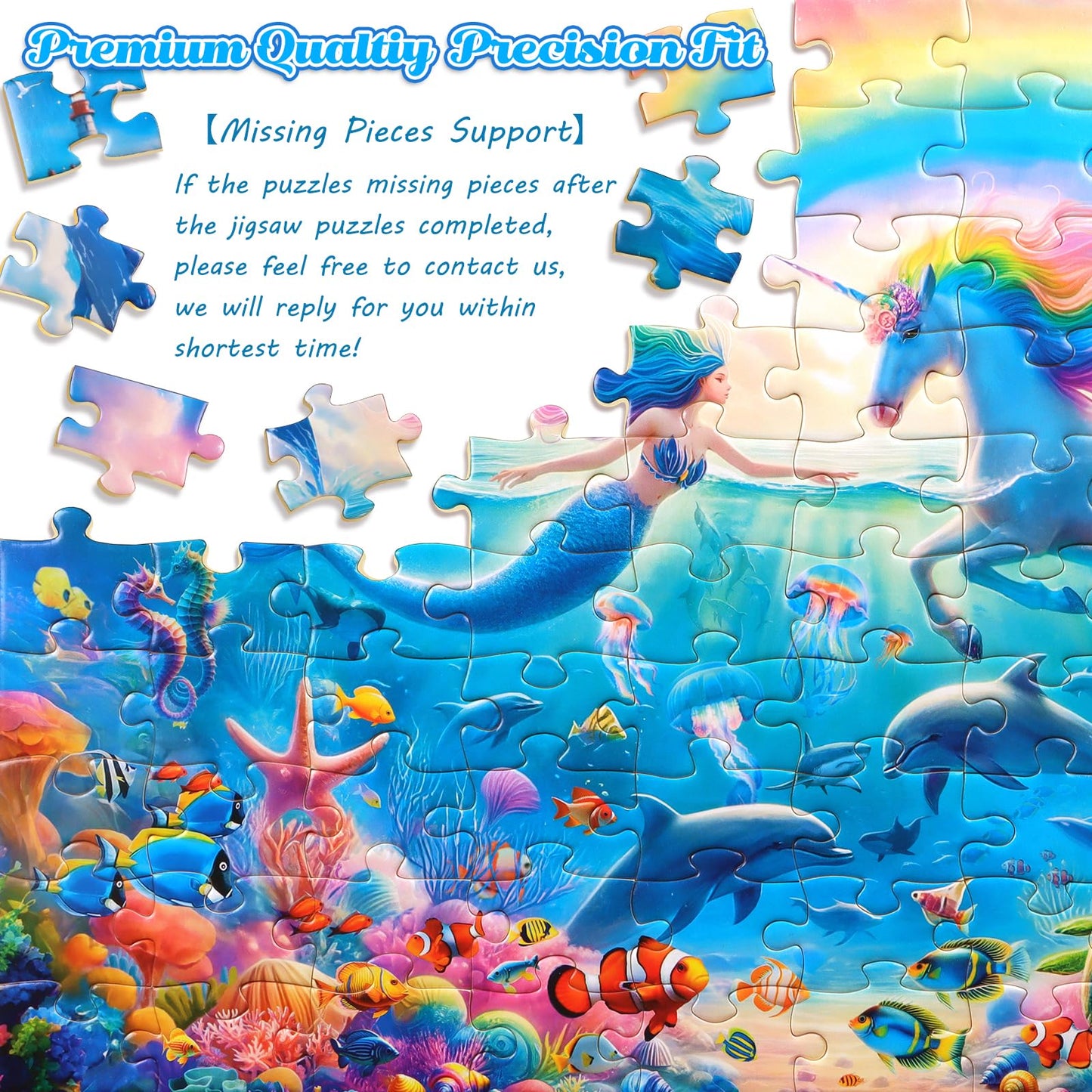 100 Piece Puzzles for Kids Ages 6-8 8-10 Mermaid Unicorn Puzzle for Girls 4-6 Years Old 100 Piece Jigsaw Puzzle for Adults Toddler Children Learning Educational Puzzles Toys Gifts for Girls Boys