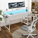 White Computer Desk with Shelves and Drawers - 47 Inch Home Office Desk with Drawers and Shelves, Small White Desk with Shelves, Computer Desk with Monitor Stand, RGB Gaming Desk with Power Outlet DLisiting