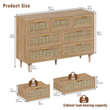 Trironsun Rattan Dresser for Bedroom 7 Drawer Wide Dresser Natural Boho Chest of Drawers Modern Wood Storage Dressers with Golden Handles for Living Room Closet Hallway Trironsun