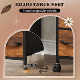 EKNKOZY Rustic Brown Narrow Dresser Tower with 4 Drawers and Steel Frame EKNKOZY