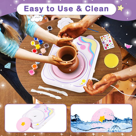 Pottery Wheel for Kids，Art Supplies Arts & Crafts Kit, Crafts Toys for Girls 8-12, Pottery Studio Craft Kit with 4 Pack Air-Dry Clay,Girls Toys Birthday Christmas Gift for Kids Ages 6 7 8 9 10 11 12+ weirtoya