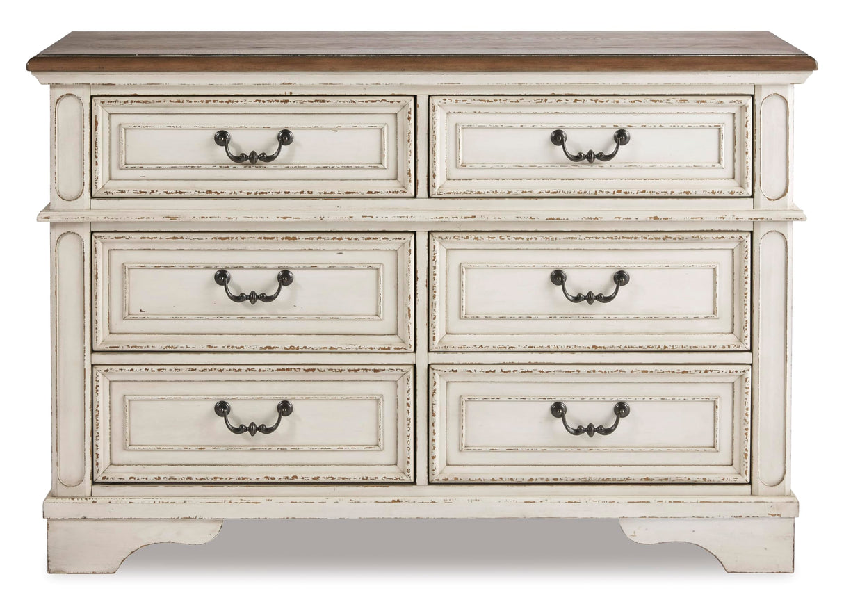 Signature Design By Ashley Realyn French Country Youth 6 Drawer Dresser, Chipped White & Brown Signature Design by Ashley
