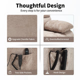 EZZUP Lay Flat Recliner with Vibration Massage and Lumbar Heating, 26'' Wide Recliner Chair with Infinite Position and 2 Remote Controls, Soft Chenille Lift Recliner for Living Room, Khaki EZZUP