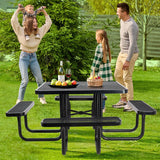 47'' Heavy-Duty Metal Picnic Tables with Umbrella Hole, Outdoor Steel Heavy Duty Commercial Grade Black Table, Outdoor Bench Set for Lawn, Patio, Park, Yard, Garden, Porch (Set A, Square) Yorkgargen