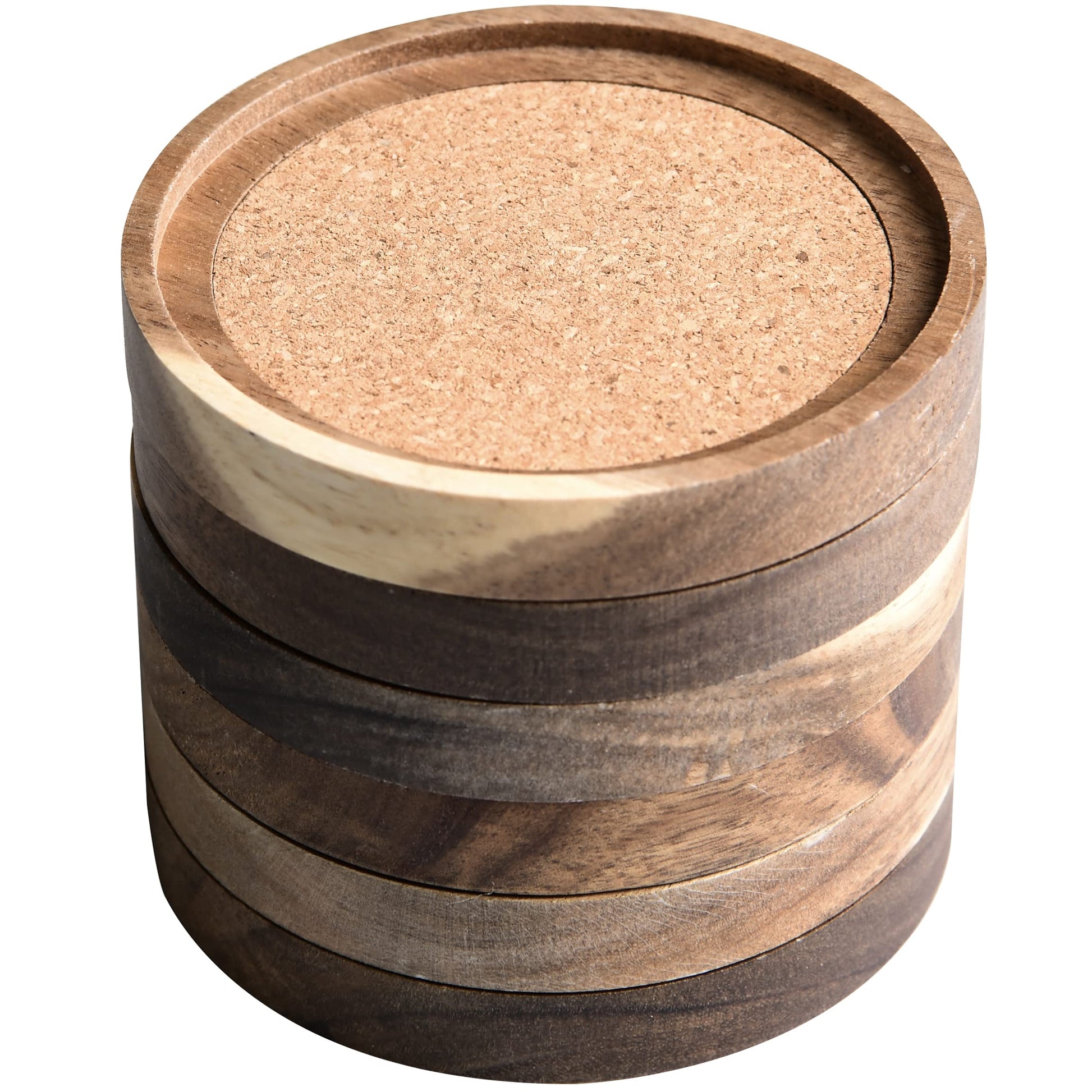 Acacia Wood Coasters for Drinks, 4.13 Inch, Set of 6, Absorbent and Insulation Cork Stackable Cup Holders, Rustic Coasters for Wooden Table, Designed by S1EGAN - WoodArtSupply