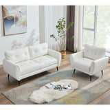 Sofa Couch 61" Small Loveseat Couches for Living Room White Leather Couch Mid Century Modern Tufted Mini Sofa Comfy Office 2 Seat Settee Love Seat Small Couches for Small Spaces Bedroom (2, White) TYBOATLE