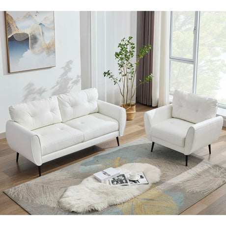 Sofa Couch 61" Small Loveseat Couches for Living Room White Leather Couch Mid Century Modern Tufted Mini Sofa Comfy Office 2 Seat Settee Love Seat Small Couches for Small Spaces Bedroom (2, White) TYBOATLE