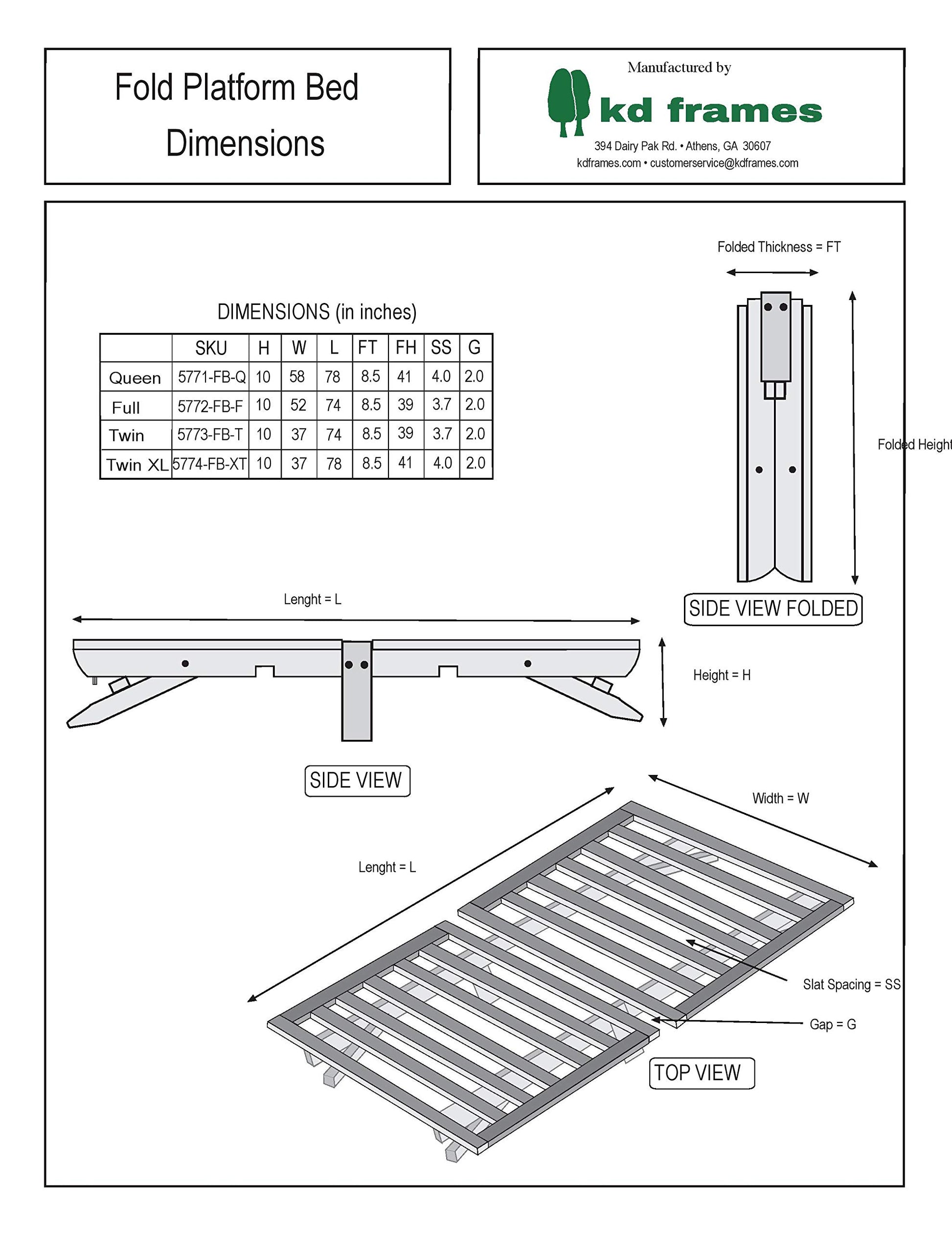 KD Frames Fold Platform Bed - Queen - WoodArtSupply