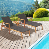 Tangkula 3 Piece Patio Chaise Lounge & Table Set, Outdoor Rattan Lounge Chair w/Folding Side Table, 4-Level Adjustable Backrest, Solid Acacia Wood Frame, Recliner & Table Set for Backyard (Mix Brown) Tangkula