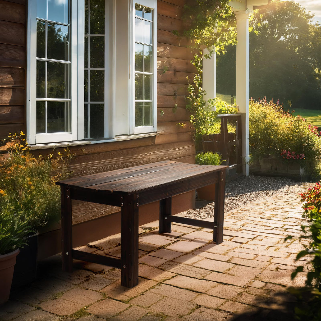 VINGLI Outdoor Wood Bench, 40" Outdoor Bench Patio Wooden Bench Garden Bench Outdoor Backless Bench for Deck Patio (Carbonized) VINGLI