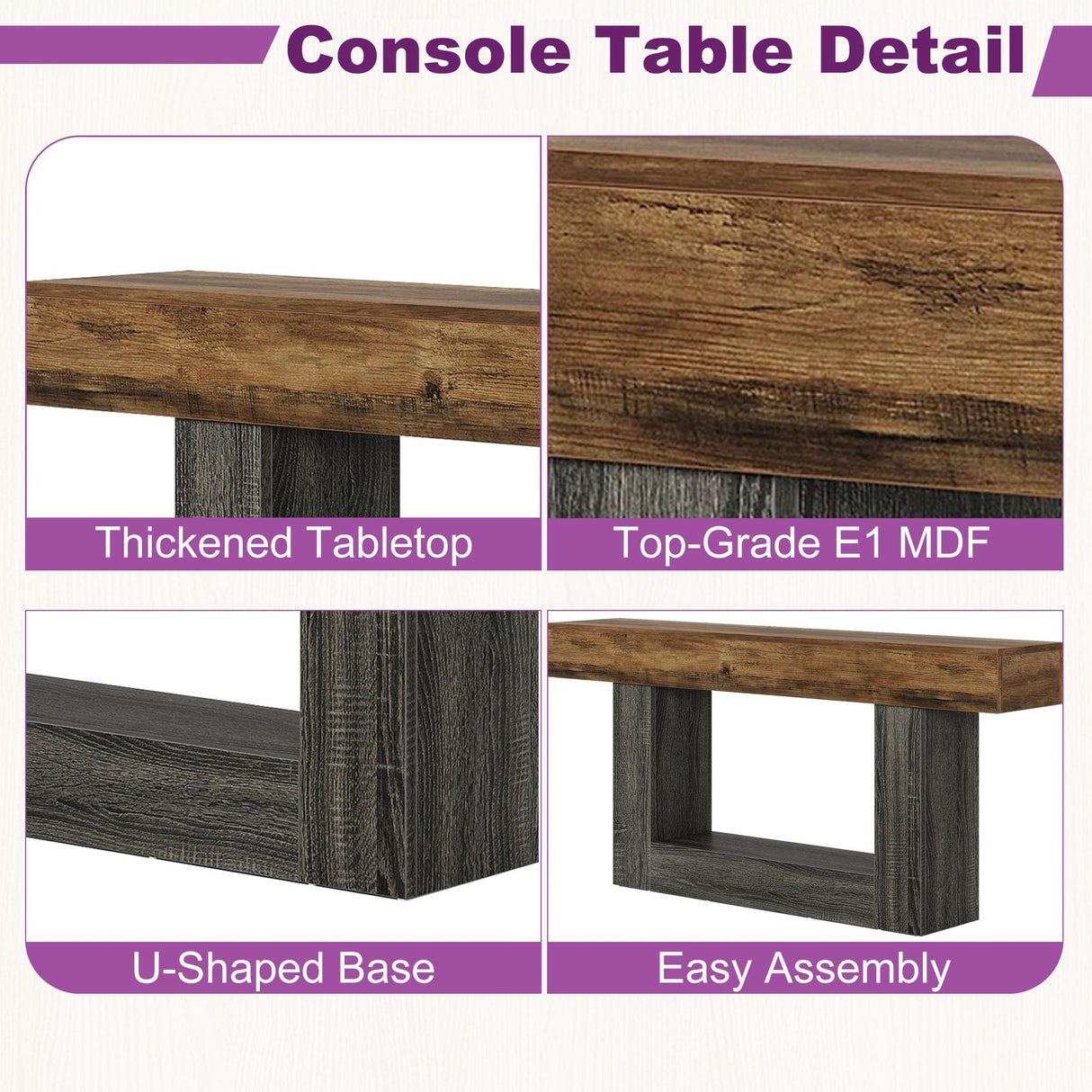 HIGREENA 63 Inch Entryway Table, 2-Tier Farmhouse Wooden Rectangular Console Sofa Table for Living Room, Hallway, Foyer Accent Table Behind Couch with U-Shaped Base - Brown & Grey HIGREENA