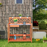 PetalPine Outdoor Potting Bench & Wooden Gardening Work Station Planting Table with Metal Tabletop, Drawer, Storage, and Hooks PetalPine