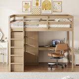 Harper & Bright Designs Full Size Loft Bed with Desk, Storage Shelves and Drawers, Solid Wood Loft Bed Frame with Built-in Wardrobe, Walnut Harper & Bright Designs