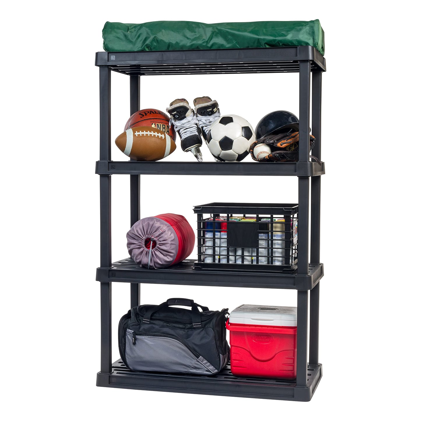 IRIS USA 4-Tier Heavy Duty Plastic Shelving Unit, 56" Tall - 100lbs per Shelf, Modular Garage Rack Storage Organizer for Home, Basement, Laundry & Utility Room, 18"D x 36"W x 56"H - Black - WoodArtSupply