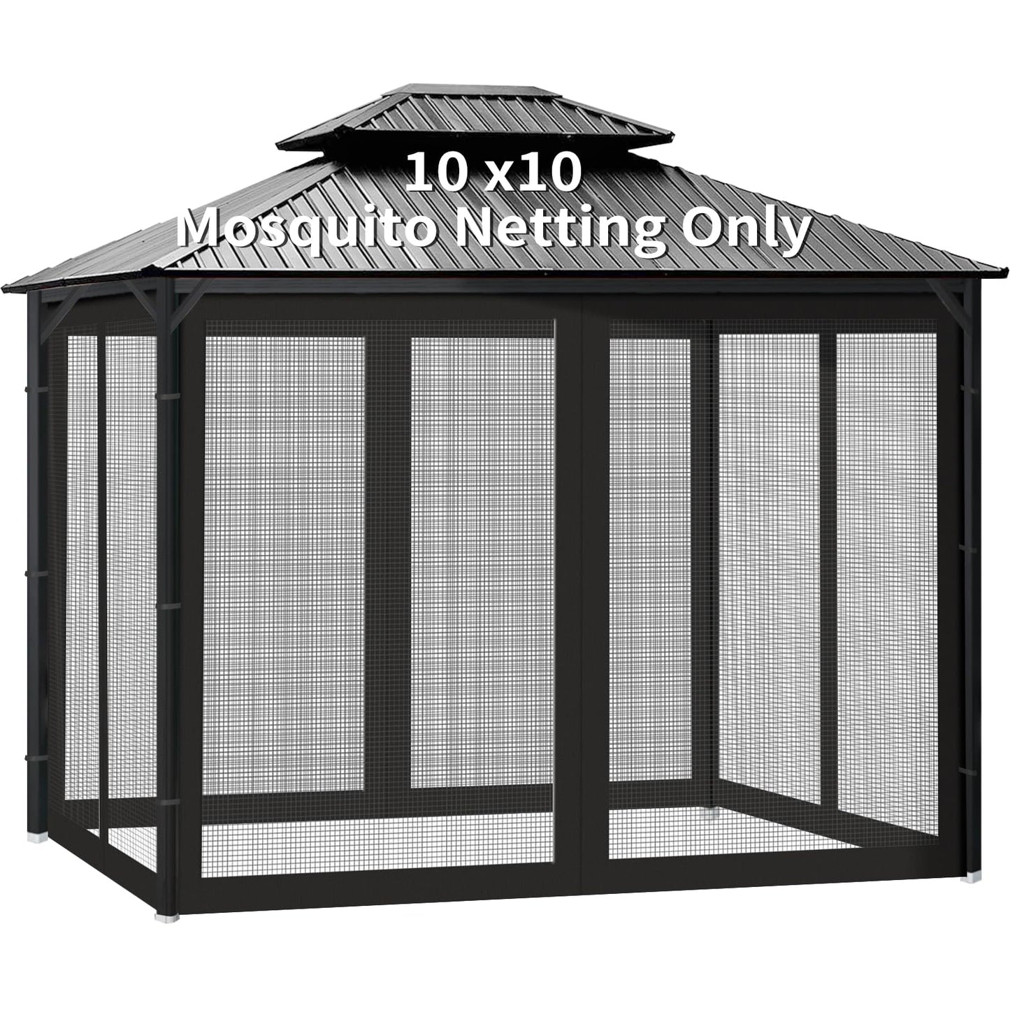 Gazebo Universal Replacement Mosquito Netting, 10' x 10' Outdoor Canopy Net Screen 4-Panel Sidewall Gazebo Curtains, with Zippers, Easy to Install, Fit for Most Gazebo 10x10 Canopy，Patio （Black）