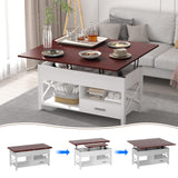 Lift Top Coffee Tables for Living Room, 42“ Multi-Function Coffee Table Converts to Dining Table, Modern Center Table with Storage Drawer and Hidden Compartments, Coffee Table with Lifting Top, White VAXZOFI