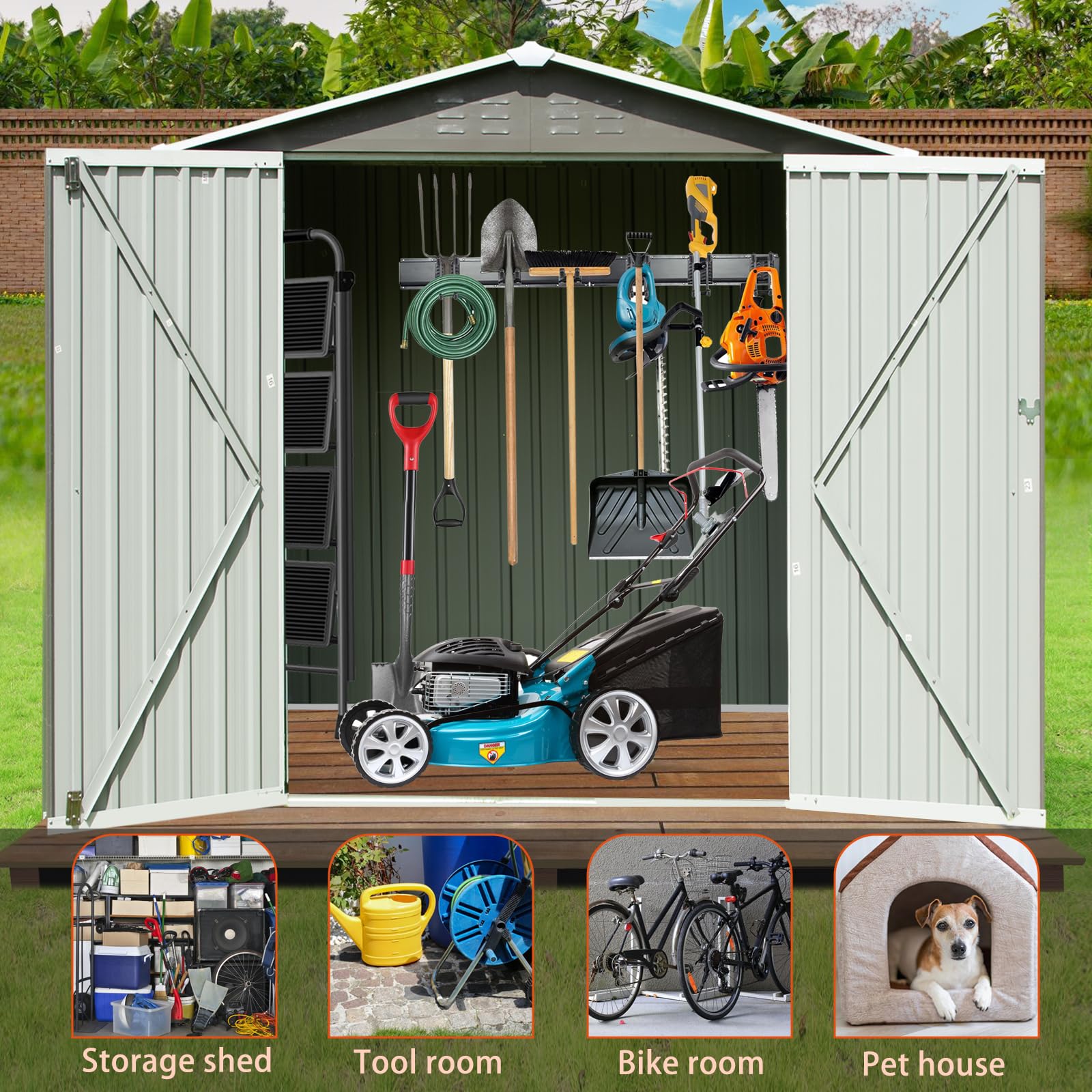 Large 7×4.2 FT Outdoor Resin Storage Sheds, Metal Tool Sheds with Lockable Doors, Heavy Duty Garden Shed for Bike with Vents, Tool Sheds & Outdoor Storage Clearance for Backyard Patio Lawn Ou - WoodArtSupply