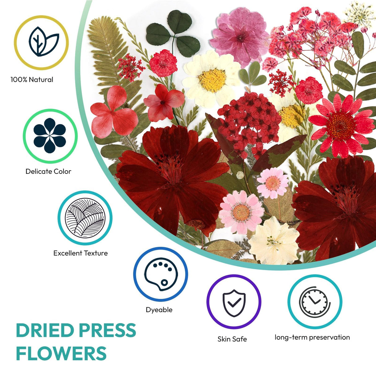 Resiners 100Pcs Dried Pressed Flowers for Resin Molds, Red Real Natural Dried Flowers Dry Leaves kit for Scrapbook Supplies Card Making Resin Jewelry Making Soap Candle DIY Crafts Resiners