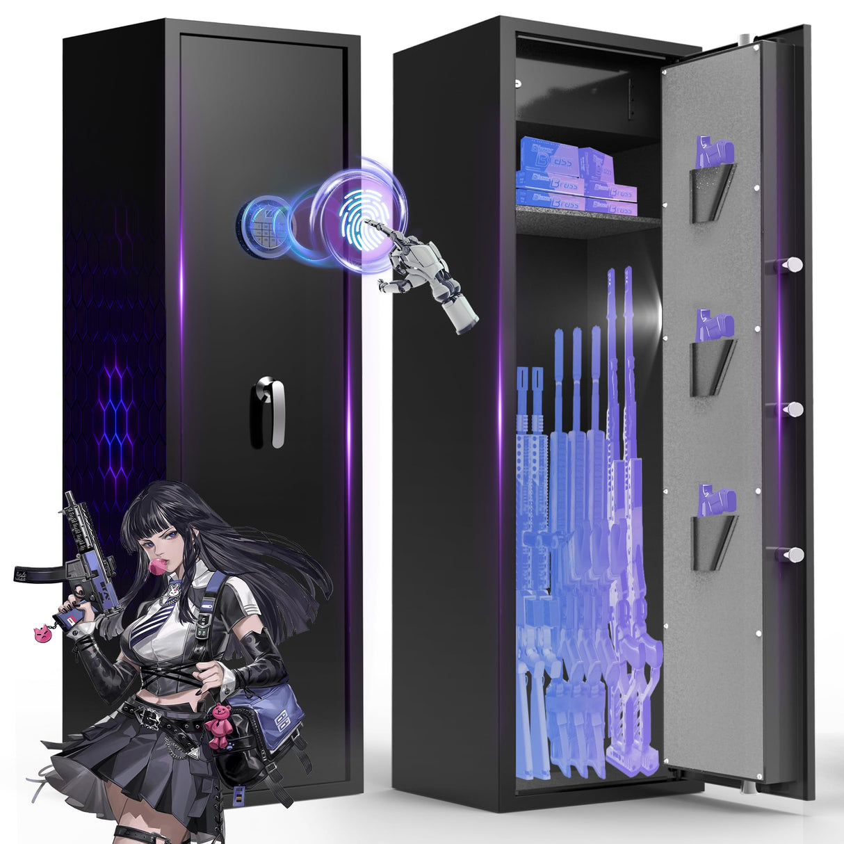 10-12 Rifle Safe, Gun Safe for Rifles and Pistols-Fingerprint, Biometric and Password Gun Cabinet, Rifle Safes for Home with No Assembly Required, Gun Locker Quick Access Marcree