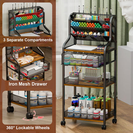 Jakyitvi Large 7-Tier Rolling Utility Cart with Drawer, 40.15in Tall Metal Craft & Art Storage Organizer with Lockable Wheels, Storage for Art Studio, Drawing Room, Paints & Supplies Jakyitvi