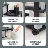 IRIS USA Plastic 3-Drawer Storage Organizer Rolling Cart, with Wheels Casters, 2-Pack, for Classroom Art Supplies Dresser Closet Bathroom Dorm Bedroom Laundry Room, Slim Narrow, Black/Clear IRIS