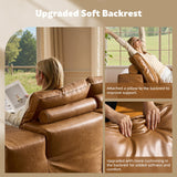 CAODOC 114" Leather Sectional Couch with Comfy Chaise, Boneless L Shape Sofa with Deep Seat, Minimalist Modular Couches Sleeper for Living Room Lounge,Brown CAODOC