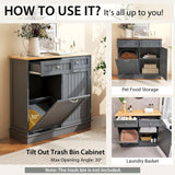 LOKO Kitchen Tilt Out Trash Cabinet, Modern Trash Cabinet with 2 Drawers & Adjustable Shelf, Pet Proof Trash Can Cabinet with Rubber Wood Tabletop, 39.5 x 14 x 35.5 inches (Grey) LOKO