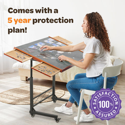 JoyBerri Jigsaw Puzzle Table/Rolling Puzzle Desk - 1500 Piece Puzzle Board with Bonus Puzzle/Portable Jigsaw Puzzle Tables with Drawers and Legs - Height Adjustable for Adults and Kids - WoodArtSupply