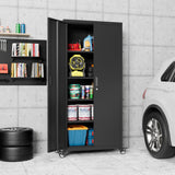 JAORD Metal Garage Storage Cabinet on Wheels, 73" Black Rolling Tool Cabinets with 4 Adjustable Shelves for Office Home Warehouse Tool Industrial, Assemble Required, Black JAORD
