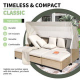 Rattan Outdoor Daybed with Retractable Canopy, 4 Pieces Patio Furniture Sets, Outdoor Sectional Sofa Set with Adjustable Backrest, Chaise Chair Sunbed for Garden Poolside Backyard,Beige Harper & Bright Designs