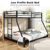 Zevemomo Twin Over Full Size Bunk Bed, Metal Low Profile Bunkbeds with Full-Length Guardrail and Ladder, Space Saving, No Boxing Spring Needed, Black Zevemomo