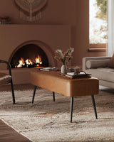 VASAGLE EKHO Collection - Bench for Entryway Bedroom, Synthetic Leather with Stitching, Ottoman Bench with Steel Legs, Living Dining Room, Mid-Century Modern, Loads 660 lb, Caramel Brown ULOM076K01 VASAGLE