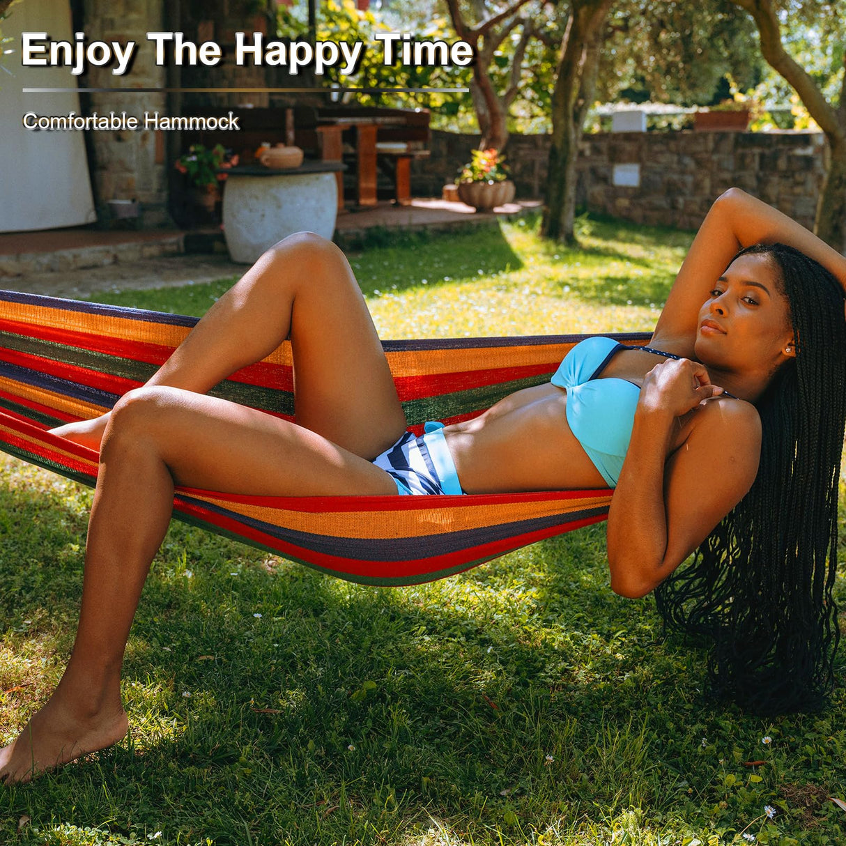 SZHLUX Double Hammock,Cotton Hammock Portable Hammock with Carry Bag，Perfect Camping Outdoor/Indoor Patio Backyard,Coffee SZHLUX