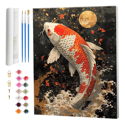 Amphol Paint by Numbers Kit for Adults, DIY Luckily Koi Fish Paint by Numbers Canvas with Brushes, Acrylic Paint, Watercolor Painting by Number Kit for Gift Home Decor - 16”x20”