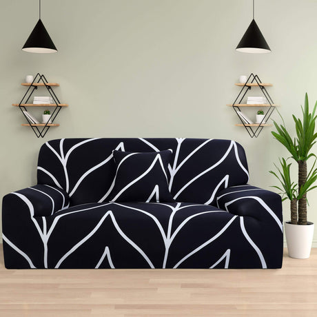 uxcell Stretch Sofa Cover Printed Couch Slipcover for Sofas Loveseat Armchair Living Room Universal Furniture with One Pillowcase (Black White Branches, Large) uxcell