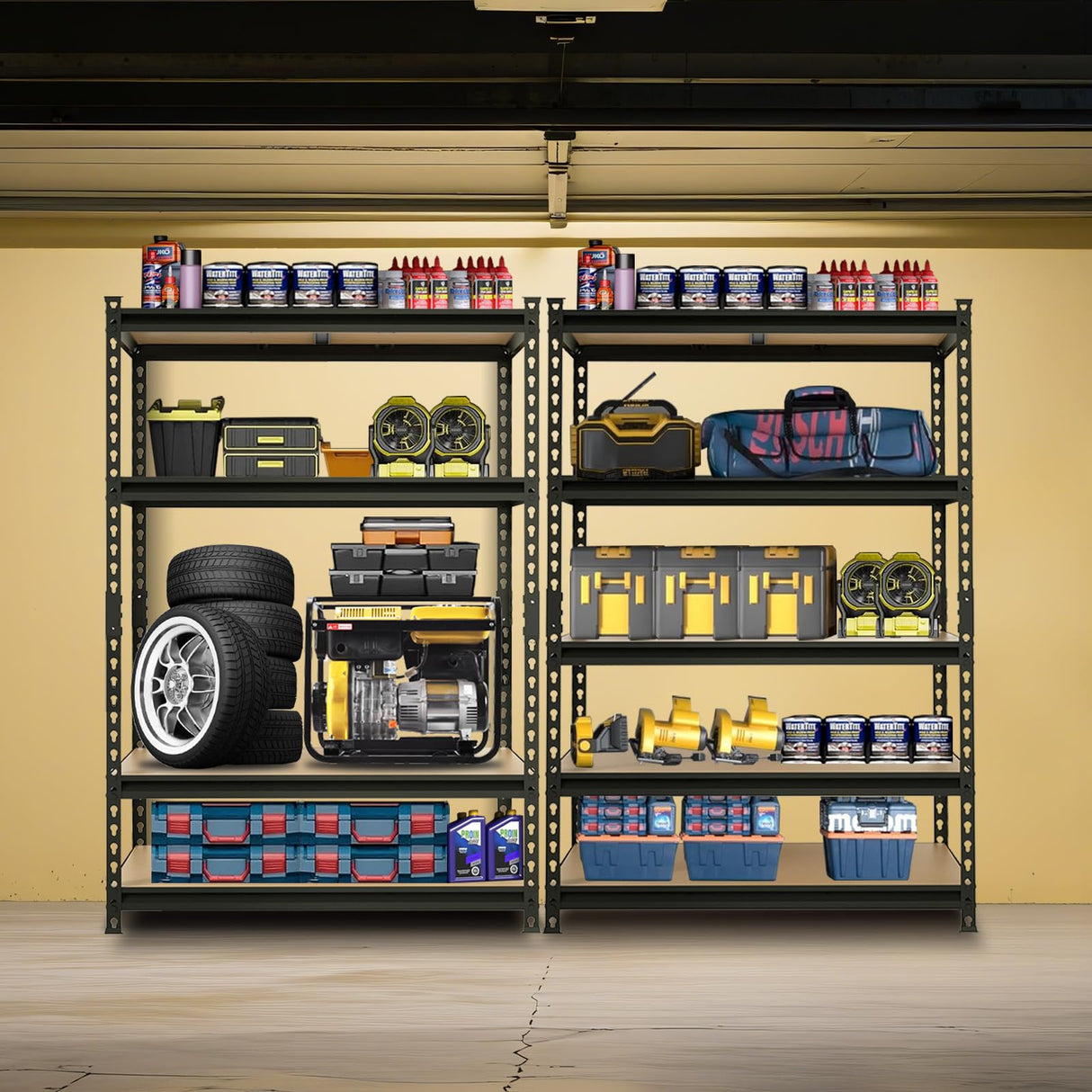 BIG RED Storage Shelving Unit, 5-Tier Adjustable, Heavy Duty Metal Garage Shelves/Utility Rack for Kitchen, Pantry, Basement, Bathroom, Laundry - 2,000 lbs Capacity, Black, 72" H x 48" W x 18" D BIG RED